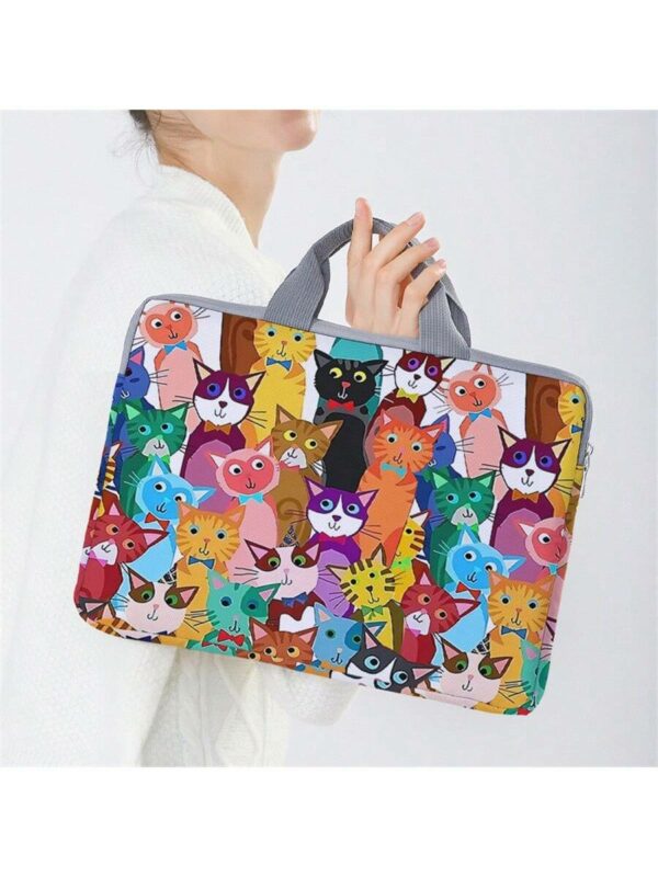 Cartoon Cat Print Laptop Handbag