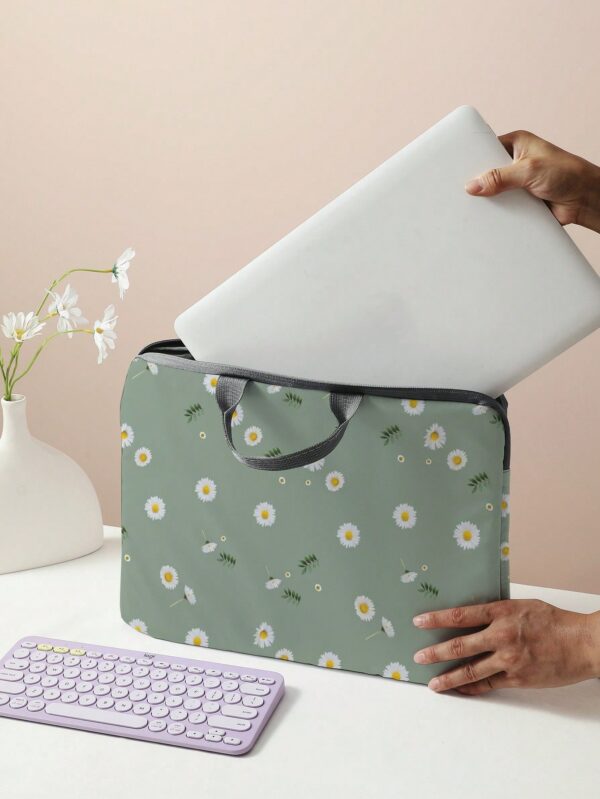 Floral Print Laptop Handbag with Zipper Lightweight Fabric for Men Women