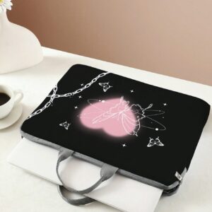 Butterfly & Heart Laptop Bag Geometric Black Zipper Sleeve for School