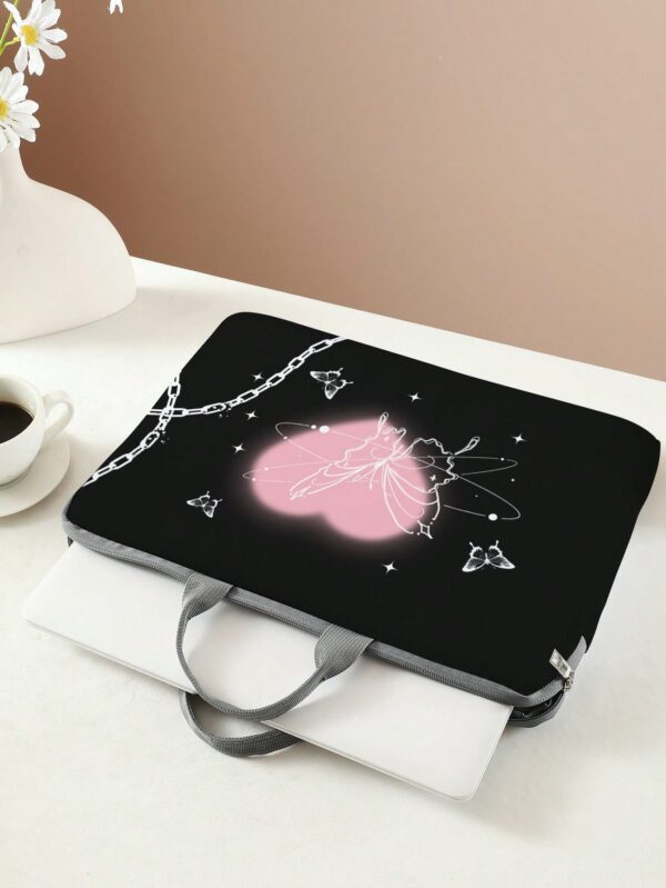 Butterfly & Heart Laptop Bag Geometric Black Zipper Sleeve for School
