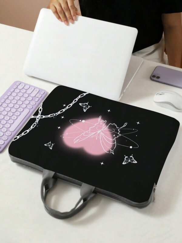 Butterfly & Heart Laptop Bag Geometric Black Zipper Sleeve for School