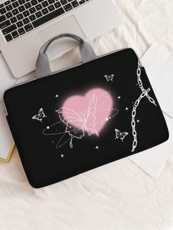 Butterfly & Heart Laptop Bag Geometric Black Zipper Sleeve for School