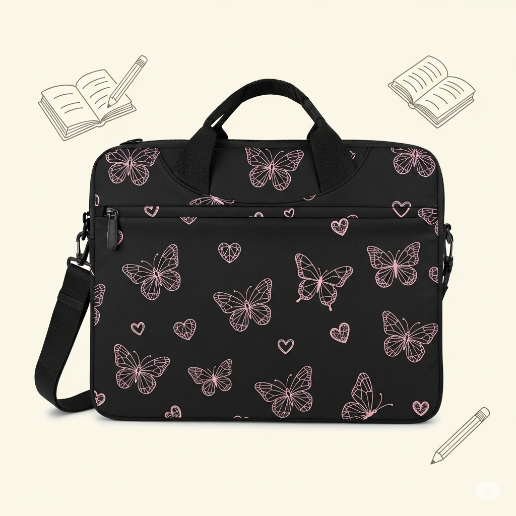 Butterfly & Heart Laptop Bag – An Elegant Gift for Her School Days