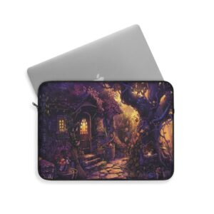 Kawaii Cute Purple Witch Cottage Laptop Sleeve, Witchy iPad Sleeve, Cute Laptop Bag, Computer Travel Tote Bag, Tablet Sleeve