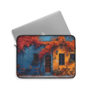 Cute Minimalist Spanish Street Cafe Art Laptop Sleeve, Artful iPad Sleeve