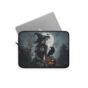 Gray Witch Laptop Sleeve, Witchy iPad Sleeve, Spooky Halloween Themed Computer Tote Bag