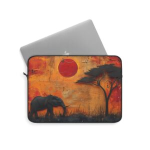 Elephant Art Laptop Sleeve: Savannah Sunset Computer Case